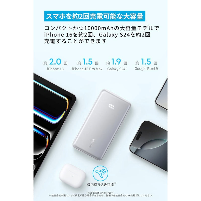 Anker Zolo Power Bank (10000mAh, 22.5W, Built-In USB-Cケーブル
