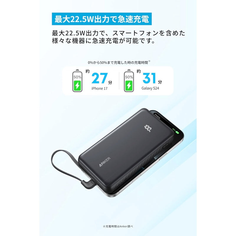Anker Zolo Power Bank (20000mAh, 22.5W, Built-In USB-Cケーブル