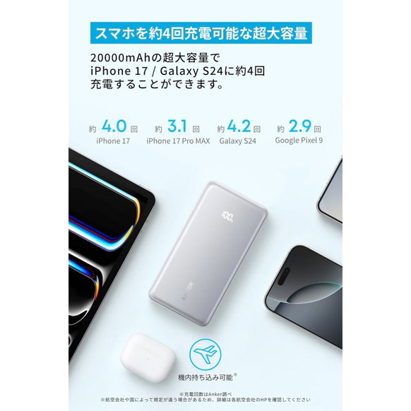 Anker Zolo Power Bank (20000mAh, 22.5W, Built-In USB-Cケーブル）