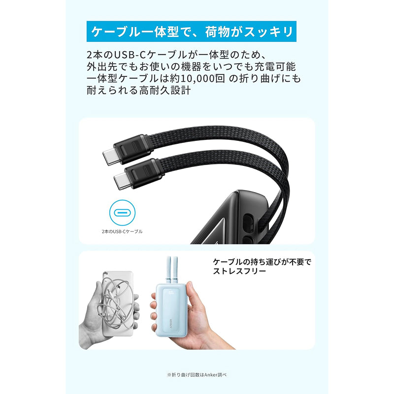 Anker Zolo Power Bank (20000mAh, 45W, Built-In Dual USB-Cケーブル