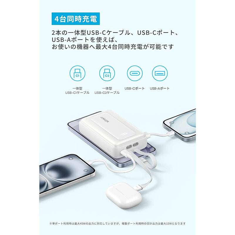 Anker Zolo Power Bank (20000mAh, 45W, Built-In Dual USB-Cケーブル