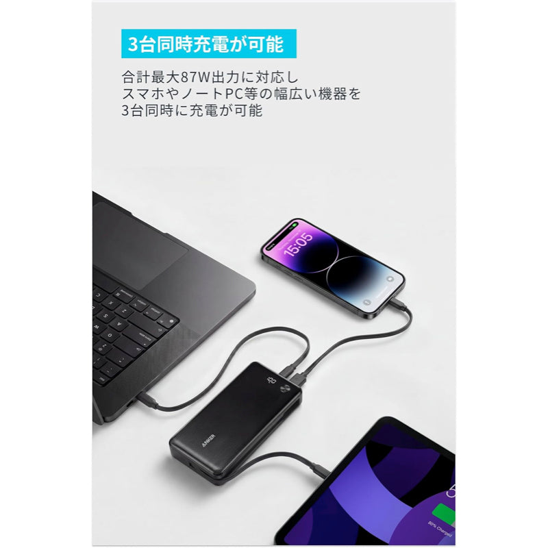 Anker Zolo Power Bank (20000mAh, 87W, Built-In USB-Cケーブル, For