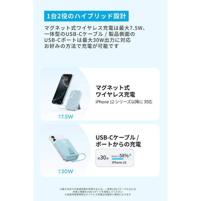 Anker Zolo Power Bank (10000mAh, MagGo, Built-In USB-Cケーブル