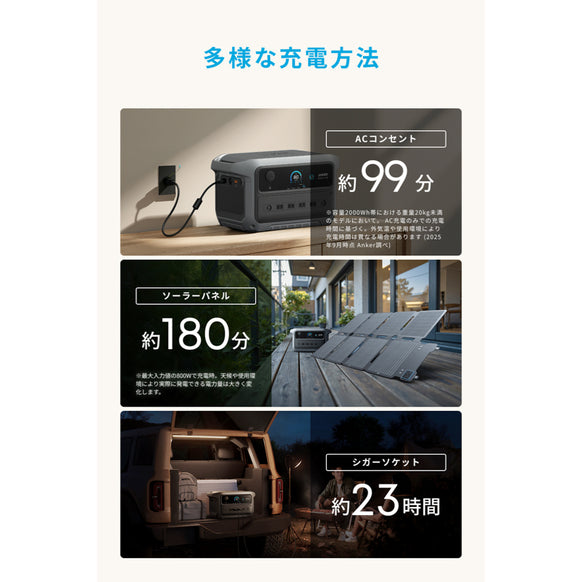 Anker Solix C2000 Gen 2 Portable Power Station ダークグレー with Anker Solix PS400 Dual Portable Solar Panel