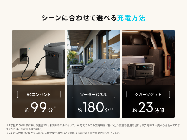 シーンに合わせて選べる充電方法
