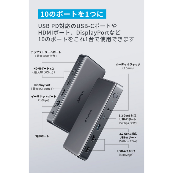 Anker 564 USB-C ドッキングステーション (10-in-1, for MacBook)