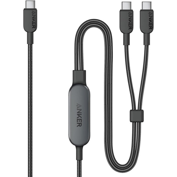 Anker 2-in-1ケーブル:充電器側1端子から機器側2端子に分岐する構造