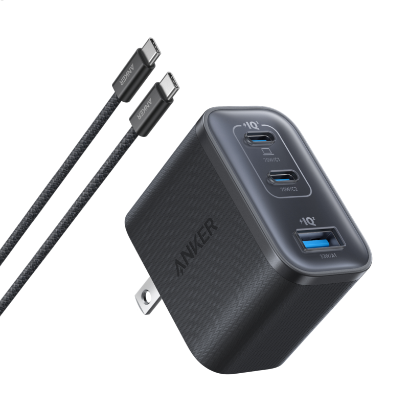Anker Nano Charger (70W, 3 Ports) with USB-C & USB-C ケーブル Anker Nano Charger (70W, 3 Ports) with USB-C & USB-C ケーブル