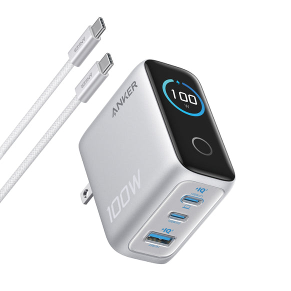 Anker Charger (100W, 3 Ports) with USB-C & USB-Cケーブル