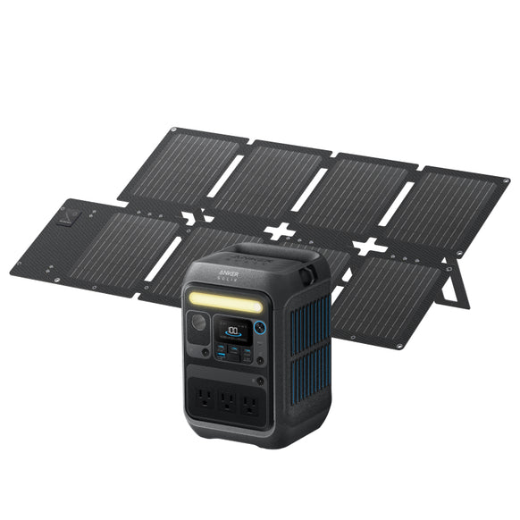 Anker Solix C300 Portable Power Station with Anker Solix PS60 Compact Portable Solar Panel