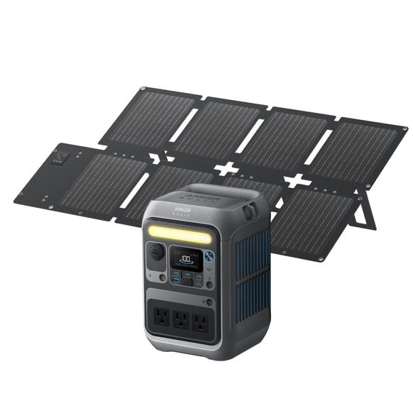Anker Solix C300 Portable Power Station with Anker Solix PS60 Compact Portable Solar Panel