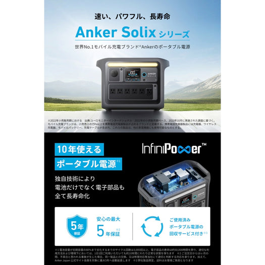 Anker Solix C1000 Portable Power Station with Anker Solix BP1000 拡張バッテリー (1056Wh)