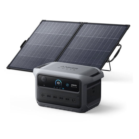 Anker Solix C2000 Gen 2 Portable Power Station ダークグレー with Anker Solix PS200 Dual Portable Solar Panel