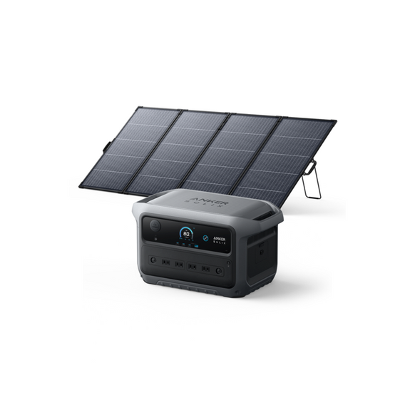 Anker Solix C2000 Gen 2 Portable Power Station ダークグレー with Anker Solix PS400 Dual Portable Solar Panel