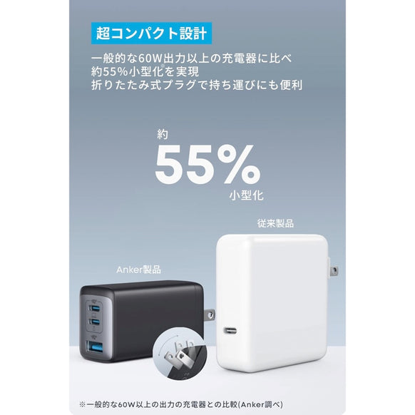 Anker PowerPort Ⅲ 3-Port 65W Pod with USB-C & USB-C ケーブル