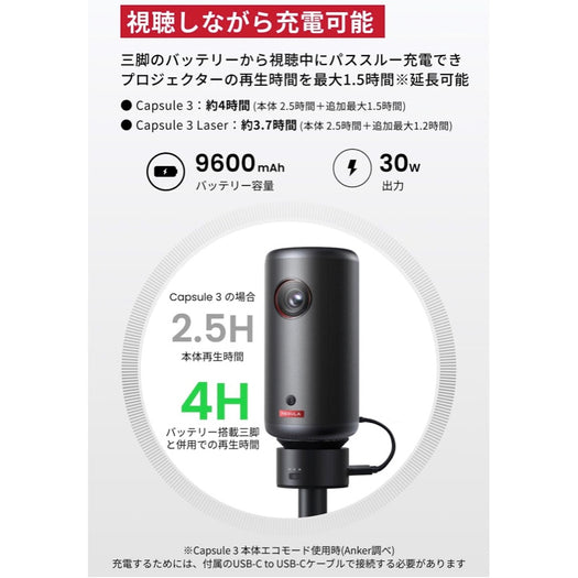 Nebula 公式バッテリー搭載三脚スタンド| プロジェクターアクセサリー 