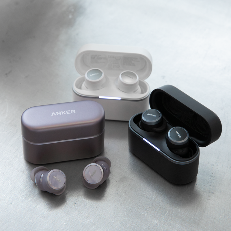 Anker Liberty Buds 2の3色（ミッドナイトブラック・パールホワイト・グレイッシュパープル）