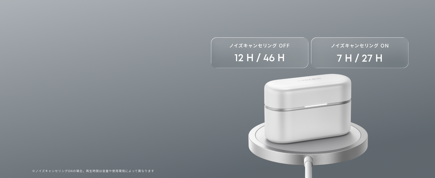 ワイヤレス充電器に置いたAnker Liberty Buds 2の充電ケース