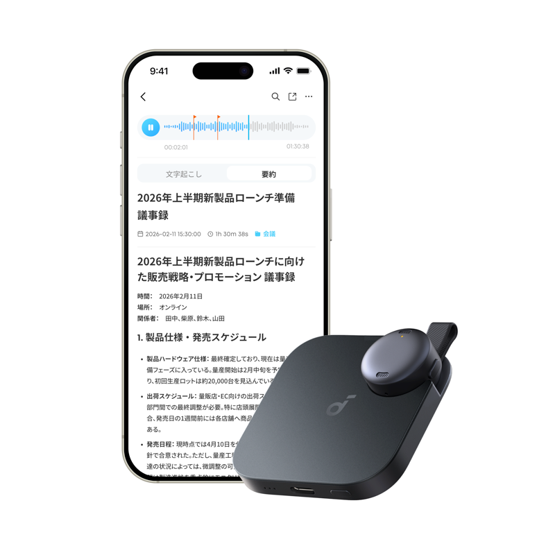 Anker Soundcore Workのウェアラブルマイクとカード型充電ケース