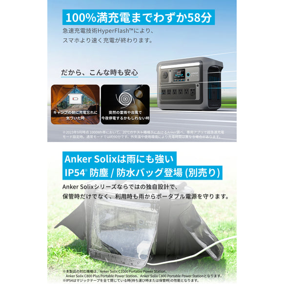 Anker Solix C1000 Portable Power Station with Anker Solix PS100 Compact Portable Solar Panel