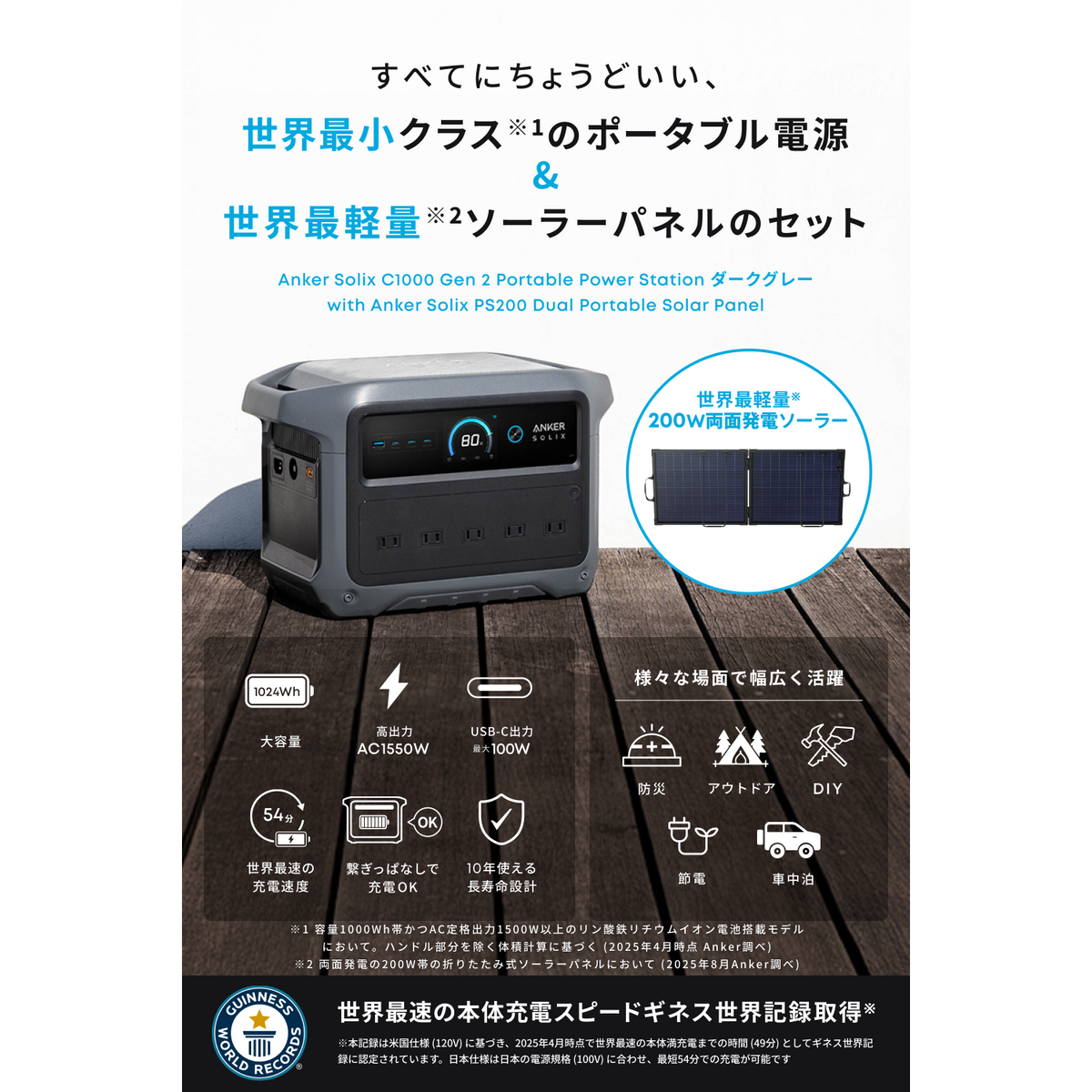 Anker Solix C1000 Gen 2 Portable Power Station ダークグレー with Anker Solix C1000 Gen 2 Portable Power Station ダークグレー with