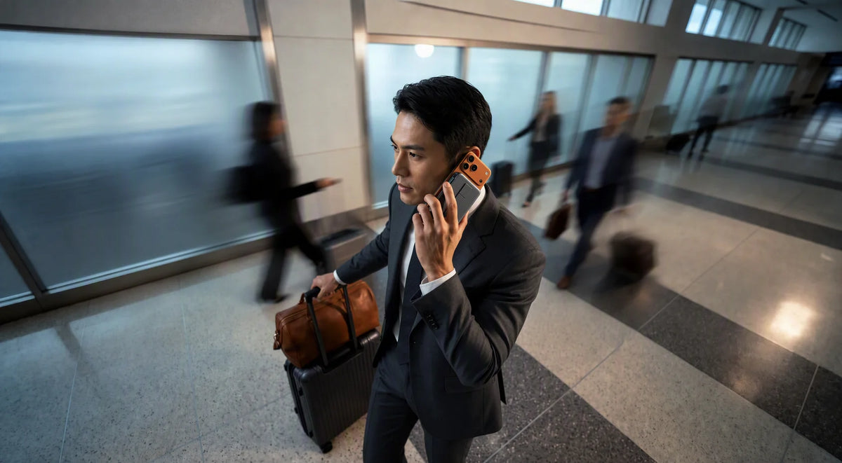 移動中に通話しながら充電する様子