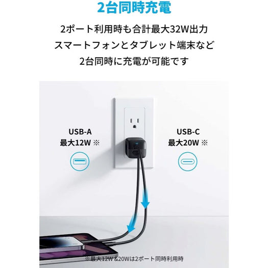 Anker 323 Dual USB USB-C Chargeur Rapide Noir