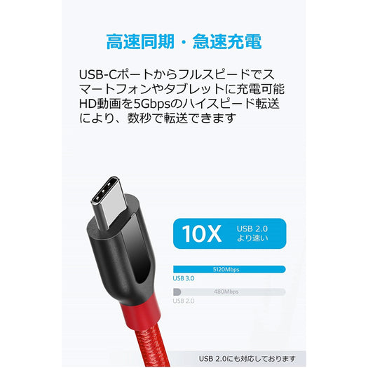 Anker PowerLine+ USB-C & USB-A ケーブル (USB3.0対応) 0.9m