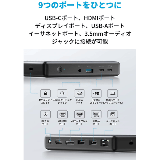 【未使用】ドッキングステーション USB Type C 9-in-1 グレー