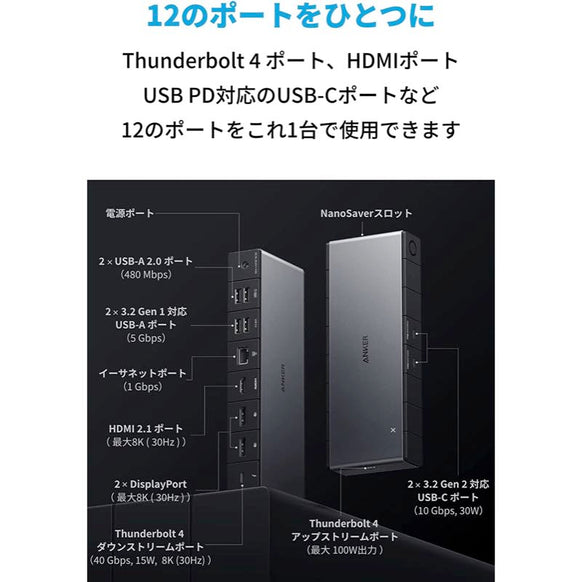 Anker 778 Thunderbolt ドッキングステーション (12-in-1, Thunderbolt 4)