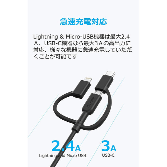 Anker PowerLine II 3-in-1 ケーブル 0.9m
