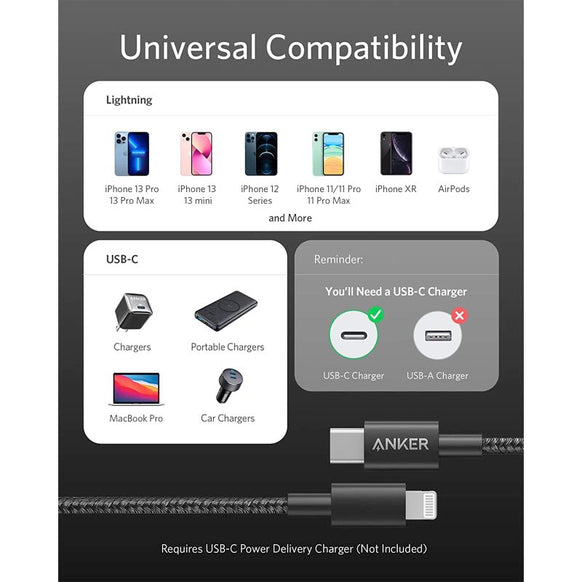 Anker 高耐久ナイロン USB-C ＆ ライトニング ケーブル 1.0m