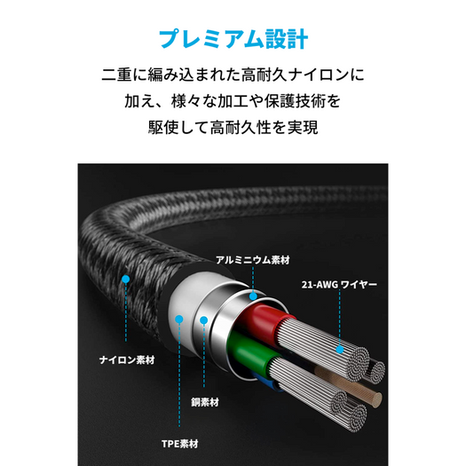Anker 高耐久ナイロン USB-C & ライトニング ケーブル (0.3m)