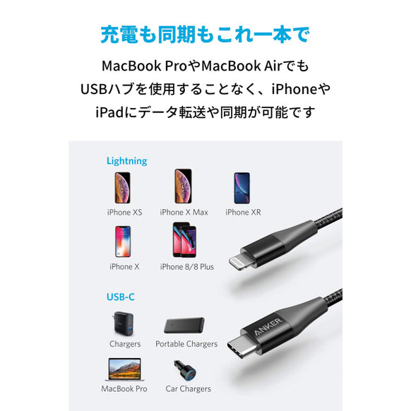 Anker PowerLine+ II USB-C ＆ ライトニング ケーブル 1.8m