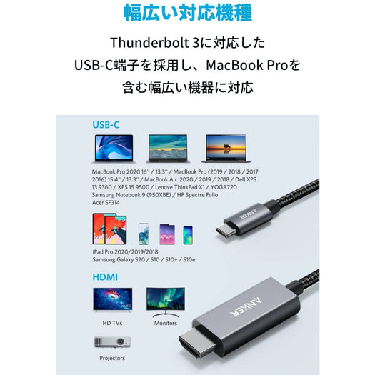 Anker 高耐久ナイロン USB-C & HDMI ケーブル 1.8m