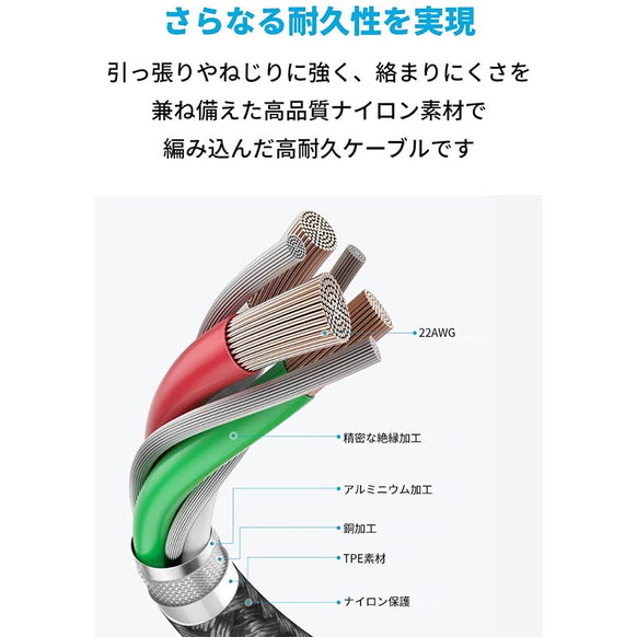 Anker 331 高耐久ナイロン USB-C & USB-C ケーブル 0.3m