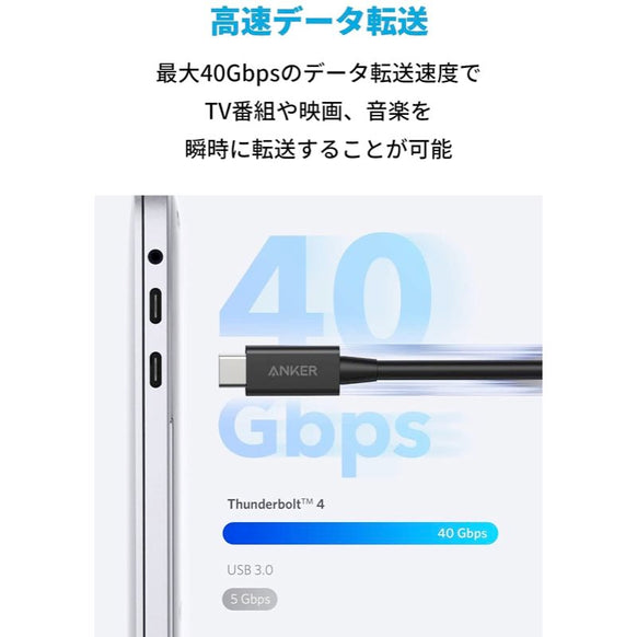 Anker USB-C & USB-C Thunderbolt 4 100W ケーブル 0.7m
