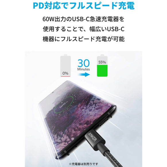 Anker 高耐久ナイロン USB-C＆USB-C ケーブル (USB2.0対応) 0.9m 2本セット