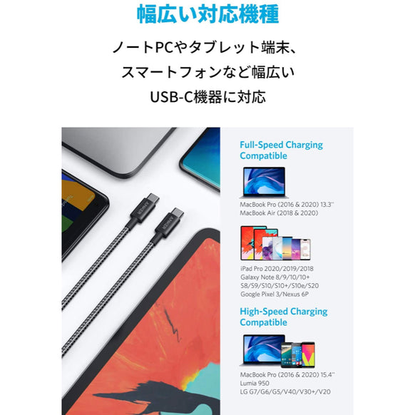 Anker 高耐久ナイロン USB-C＆USB-C ケーブル (USB2.0対応) 0.9m 2本セット
