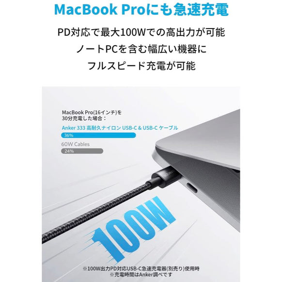 【3本セット】Anker 333 高耐久ナイロン USB-C & USB-C ケーブル