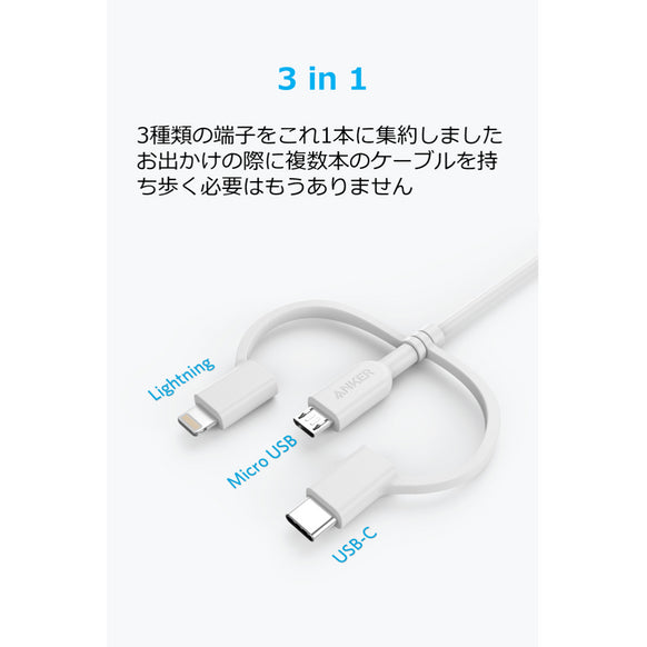 [au+1 collection SELECT] Anker PowerLine II 3-in-1ケーブル（0.9m）